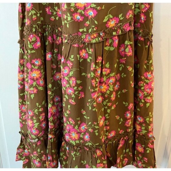 Matilda Jane Sz M Brown Pink Floral Print Ruffle Criss Cross Back Tank Top Women - Picture 6 of 16